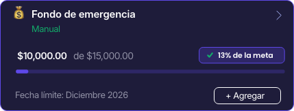 Vista de metas de ahorro de Taák